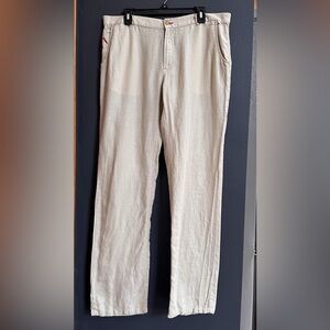 Cottonworld 100% Linen Cream Straight Leg pants, Red Accent Stitching